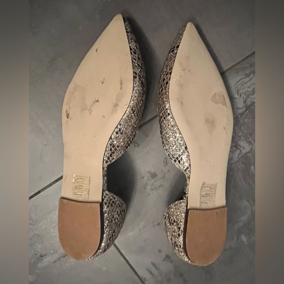 J Crew Glitter Snakeskin D’Orsay dorsay Audrey Flats Size 7 Gold Bown EUC - Picture 3 of 9